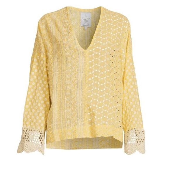 Luna Area Stars Yellow Crochet Boho Shirt Sz Small - Picture 2 of 3